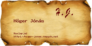 Höger Jónás névjegykártya